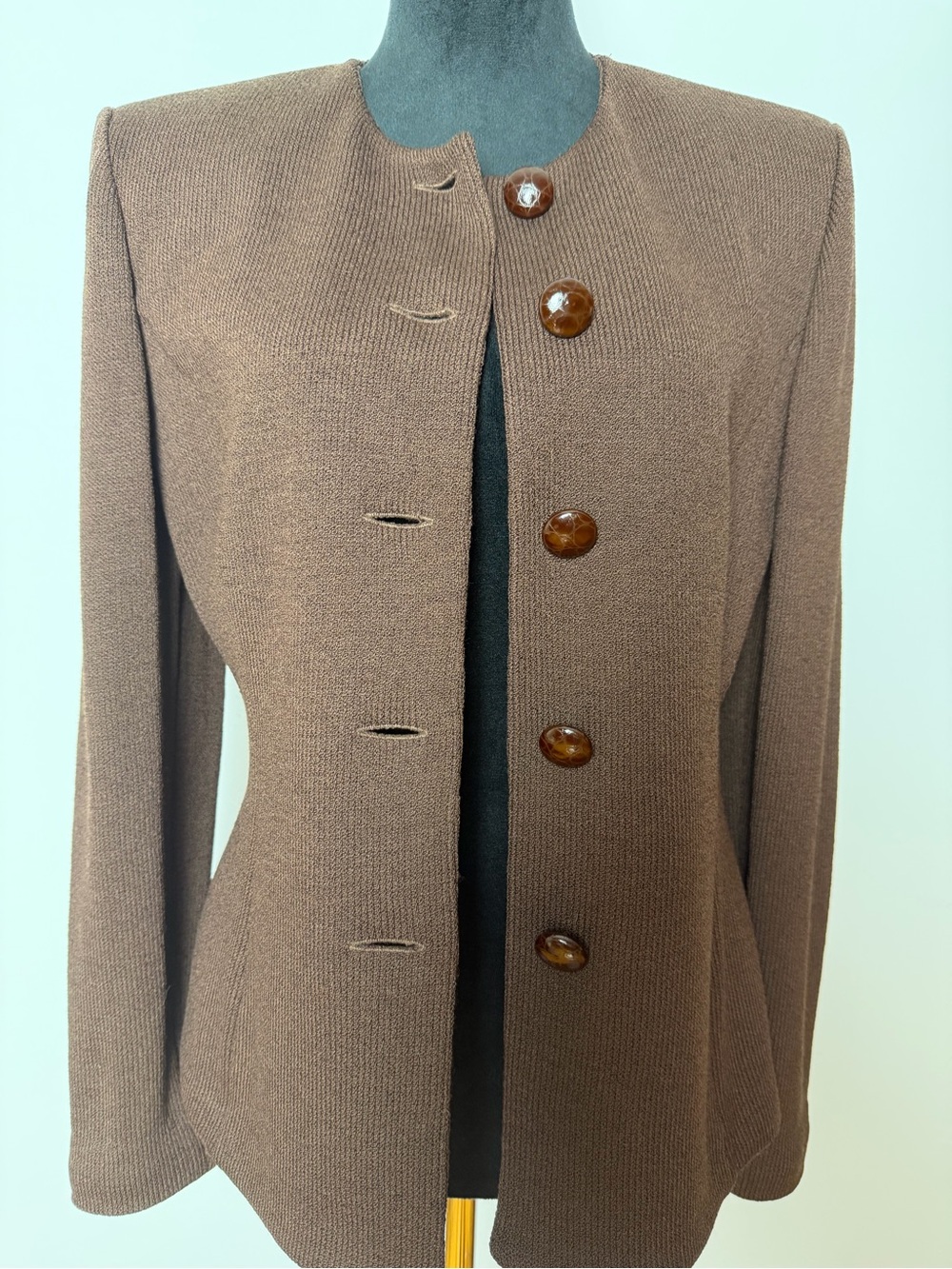 St. John Collection Brown Collarless Knit Blazer Size 8